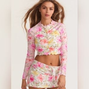 LoveShackFancy X Hurley Floral Hibiscus Boardie Mini Swim Skirt NWT Size S Boho